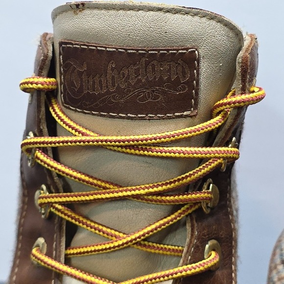 Vintage Timberland Leather And Plaid Boots Men's US Size 12 M Brown - Picture 3 of 8